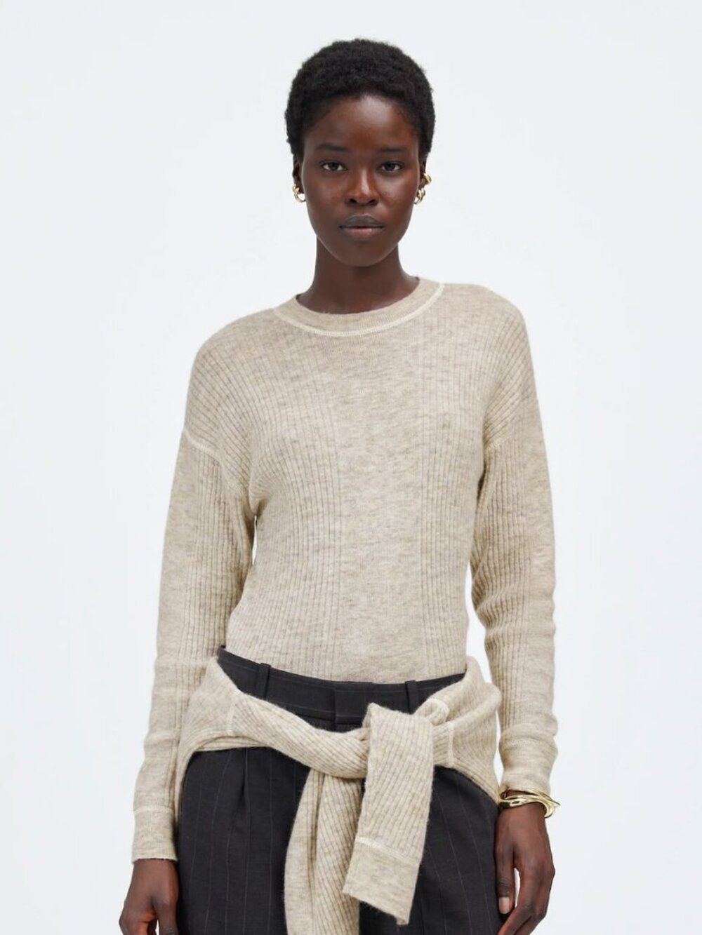 Madewell Ribbed Alpaca-Blend Crewneck Sweater Heather Stone Size XL NEW - Picture 1 of 7